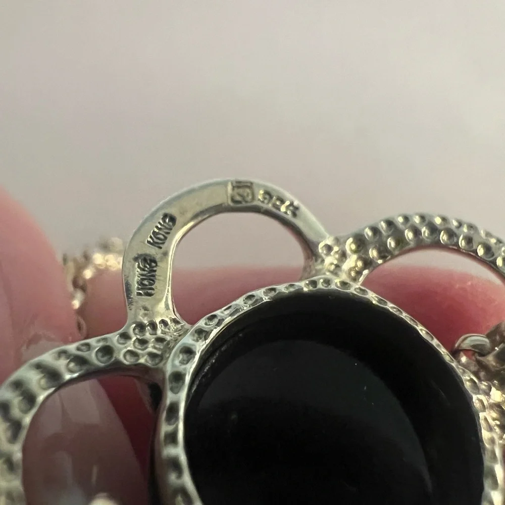 Unusual Onyx Flower & Sterling Silver Double Strand Nwcklace. - Picture 5 of 6